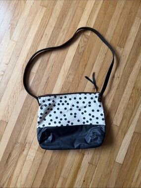 Polka Dot Canvas and Black Leather Crossbody Bag by Anna Joyce
